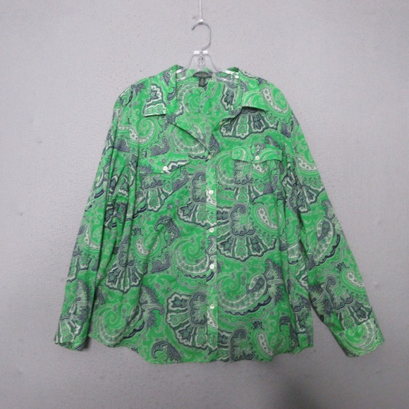Lauren Ralph Lauren Tops - Lauren Ralph Lauren Top Plus 2X Green Paisley LRL Cotton Shirt‎ Old Money Tabbed